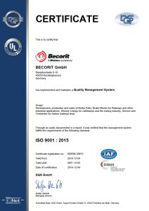Becorit minőségbiztosítás ISO 9001
